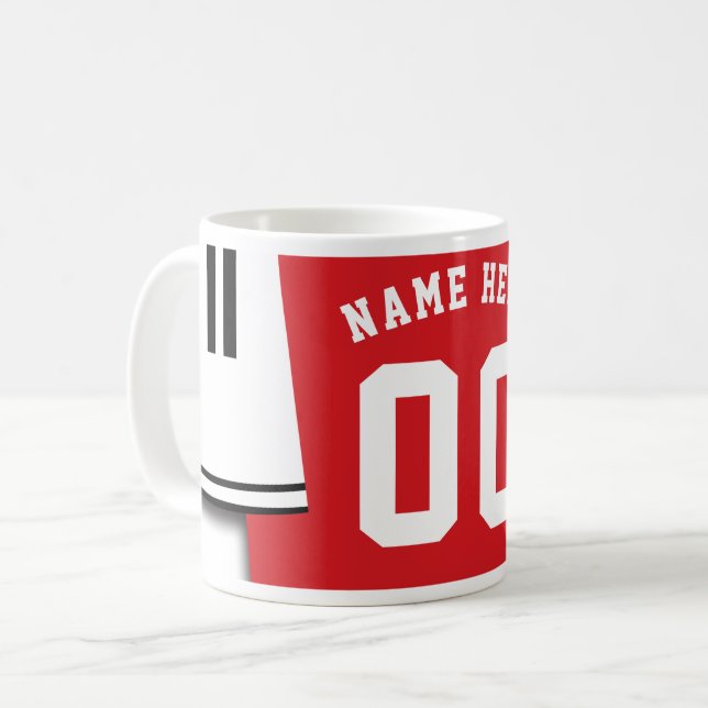 Taza De Café Personalizable Soccer Jersey Mug, Rojo y Blanco (Anverso izquierdo)