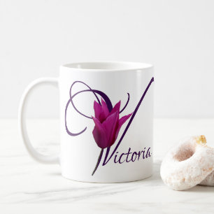 Taza De Café Personalizable tulipán morado floral Victoria nomb
