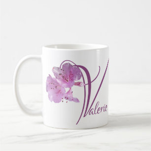 Taza De Café Personalizable Valerie nombre boho floral rosa div