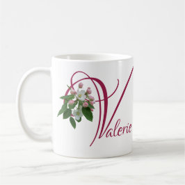 Taza De Café Personalizable Valerie nombre monogramo color rosa