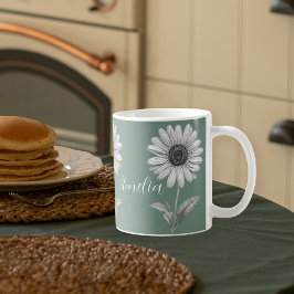 Taza De Café Personalizable verde de la flor de margarita