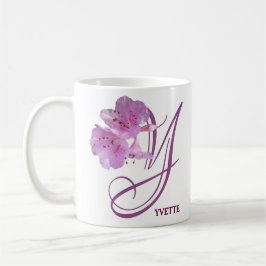 Taza De Café Personalizable Yvette nombre flores rosadas boho