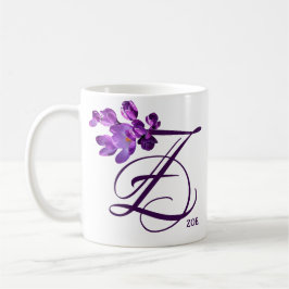 Taza De Café Personalizable Zoe nombre flores púrpura boho vint