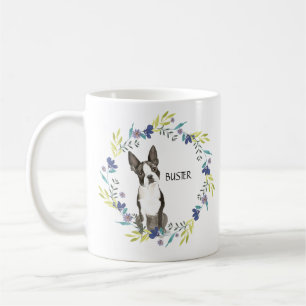 Taza De Café Personalización de acuarela Boston Terrier Blue Wr