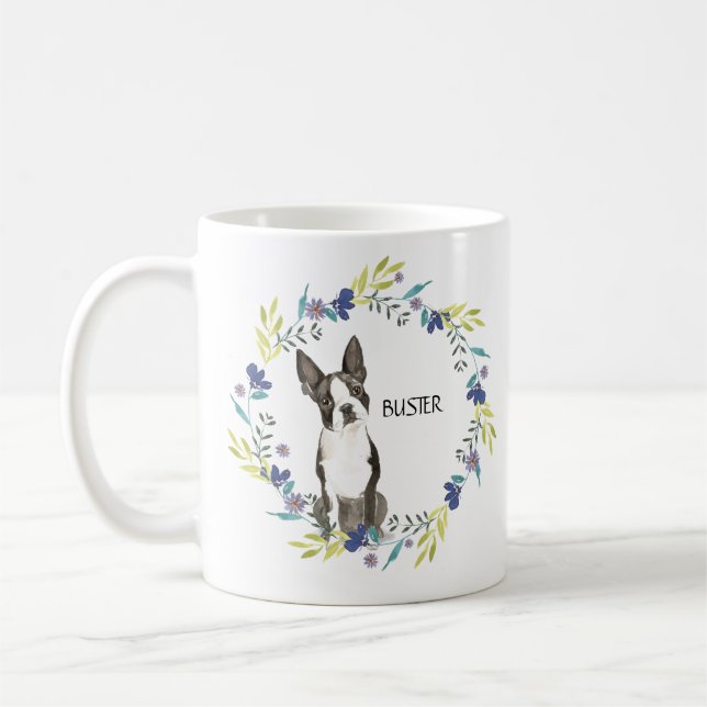 Taza De Café Personalización de acuarela Boston Terrier Blue Wr (Izquierda)