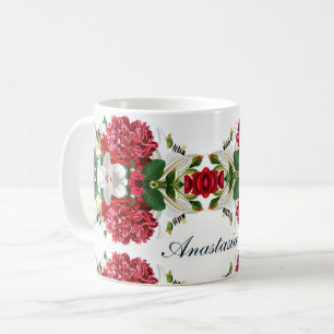 Taza De Café Personalización de la acuarela floral de borgoña r