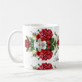 Taza De Café Personalización de la acuarela floral de borgoña r