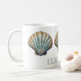 Taza De Café Personalización de la concha de vieira azul coster