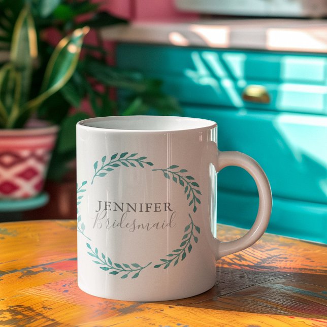 Taza De Café Personalización de la dama de honor botánica verde (Subido por el creador)