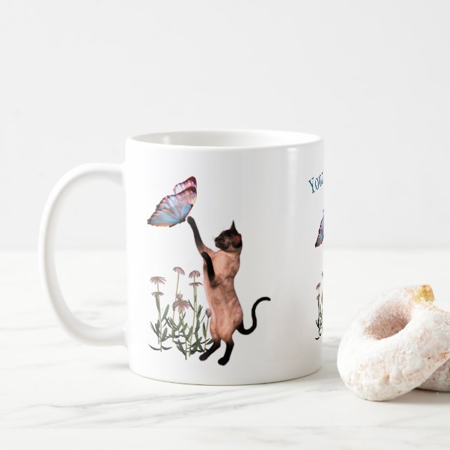 Taza De Café Personalización de la marea mariposa gata siamesa (Con donut)