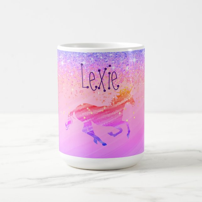 Taza De Café Personalización de unicornio rosa de lavanda Purpu (Centro)