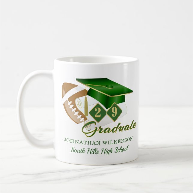 Taza De Café Personalización del Fútbol de Graduación Verde (Izquierda)