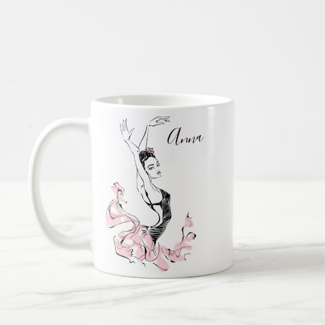 Taza De Café Personalización del sketch de Ballerina en rosa (Izquierda)