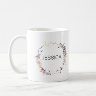 Taza De Café Personalización Nombre Aves Elegantes Correa Flora