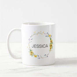 Taza De Café Personalización Nombre Elegante Floral de girasol