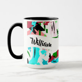 Taza de café personalizada abstracta rosa y aqua