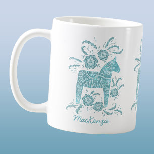 Taza de café personalizada azul turquesa con cabal
