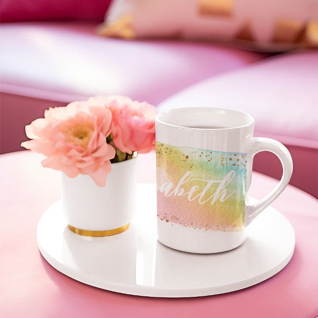 Taza de café personalizada con arcoíris de acuarel (Subido por el creador)