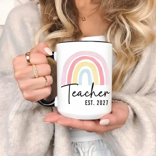 Taza de café personalizada con arcoíris para maest (Custom Teacher Gift for Birthday, Graduation, or Appreciation, Cute Personalized Teacher Mug Gift,)