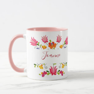 Taza de café personalizada con bordado floral