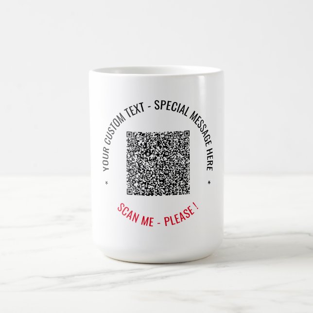 Taza de café personalizada con código QR y texto (Centro)