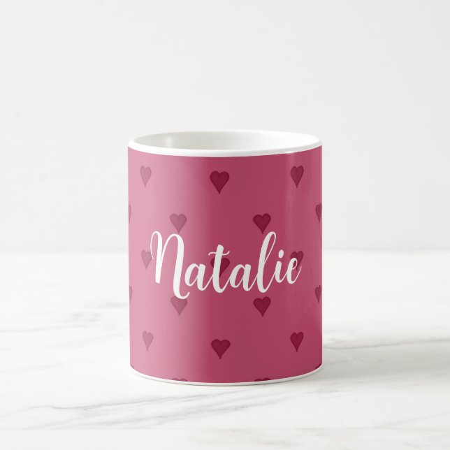 Taza de café personalizada con corazones rojos (Centro)