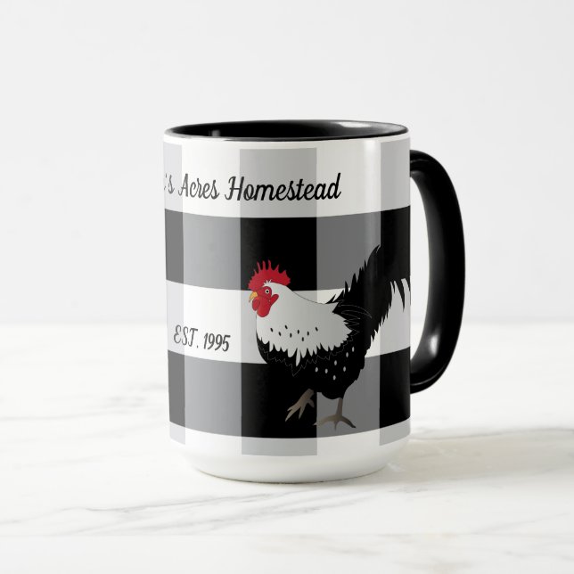 Taza de café personalizada con cuadros negros y bl (Anverso derecho)