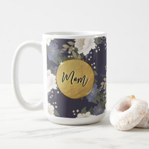 Taza de café personalizada con flores azules Mam