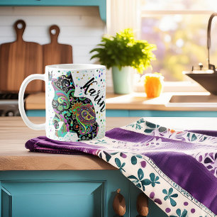 Taza de café personalizada con gato y mariposa de 