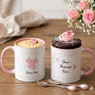Taza de café personalizada con lazo rosa Coquette