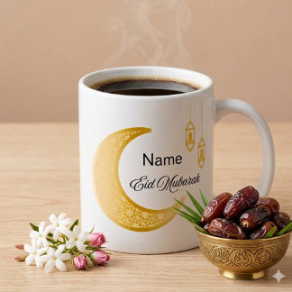 Taza de café personalizada con luna creciente Eid