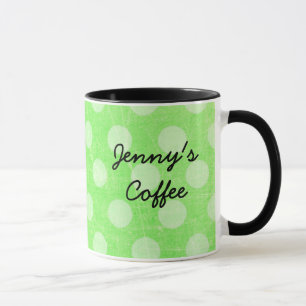 Taza de café personalizada con lunares verdes y bl
