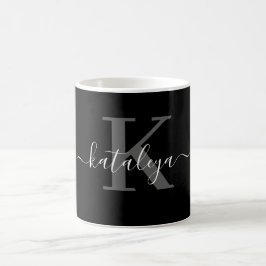 Taza de café personalizada con monograma negro y n