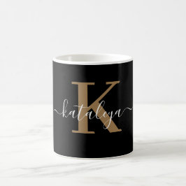 Taza de café personalizada con monograma negro y n