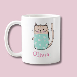 Taza de café personalizada con nombre de gato lind