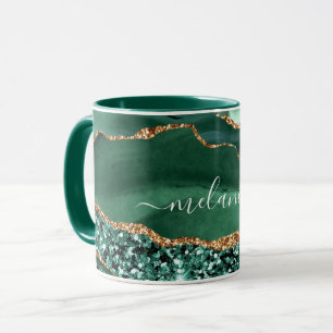 Taza de café personalizada con nombre en verde esm