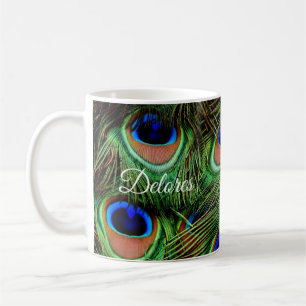 Taza de café personalizada con pluma de pavo real