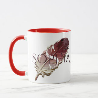 Taza de café personalizada con pluma roja Monogram