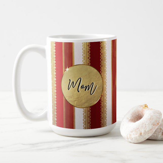 Taza de café personalizada con rayas rojas de Boug (Con donut)