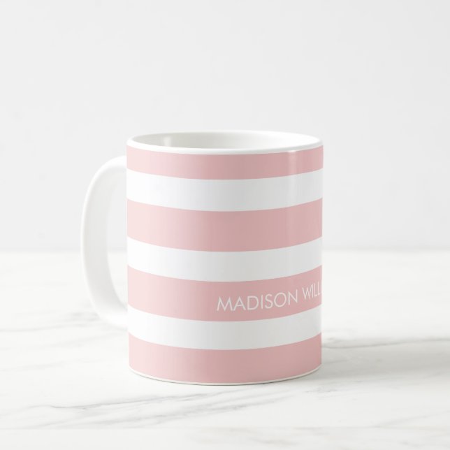 Taza de café personalizada con rayas rosadas y bla (Anverso izquierdo)