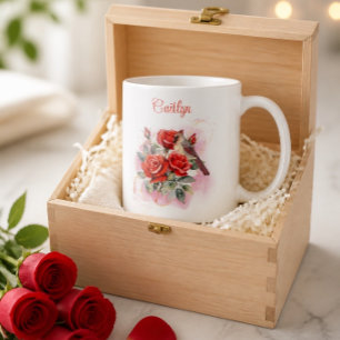 Taza de café personalizada con rosa roja y cardena