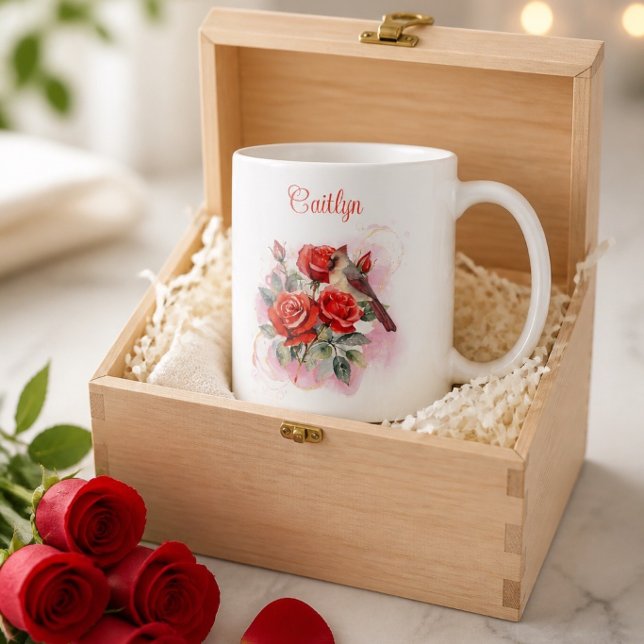 Taza de café personalizada con rosa roja y cardena (Subido por el creador)