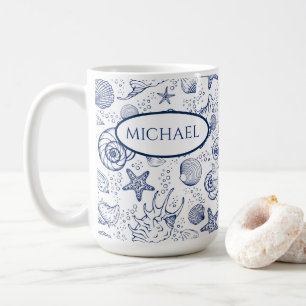 Taza de café personalizada con tema de conchas mar