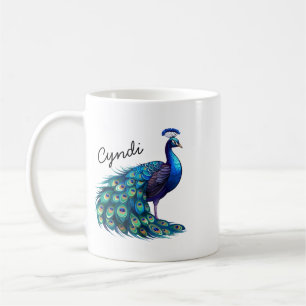 Taza de café personalizada de ave exótica pavo rea