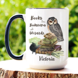 Taza de café personalizada de búho mago para amant