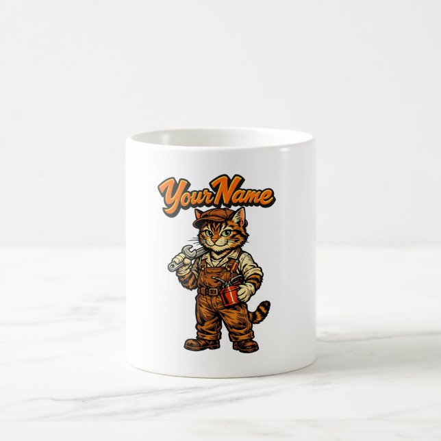 Taza de café personalizada de gato atigrado mecáni (Centro)