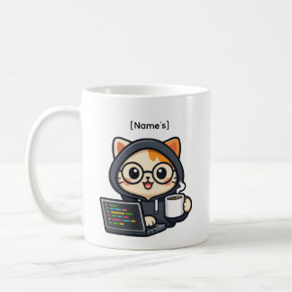 Taza de café personalizada de gato codificador lin