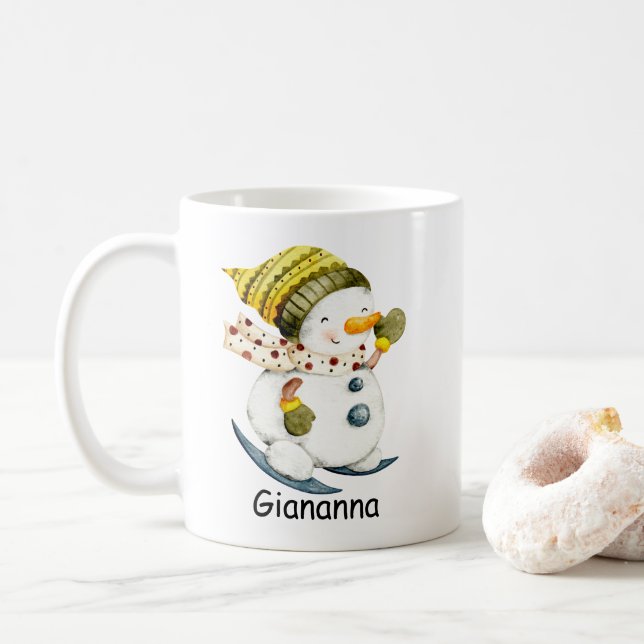 Taza de café personalizada de muñeco de nieve (Con donut)