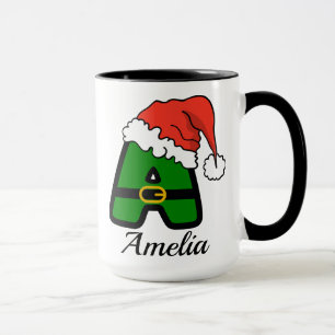 Taza de café personalizada de Navidad con alfabeto