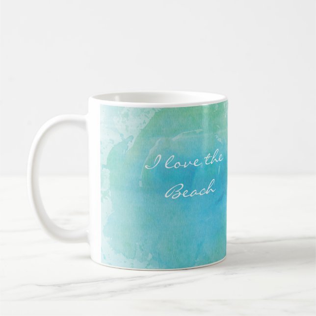 Taza de café personalizada de playa océano acuarel (Izquierda)